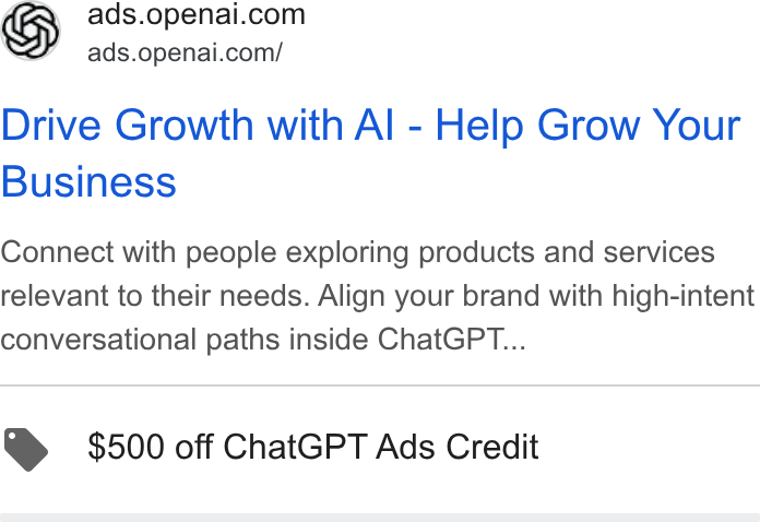 Advertisement by OpenAI OpCo, LLC on Google, running since 31 Jul 2026